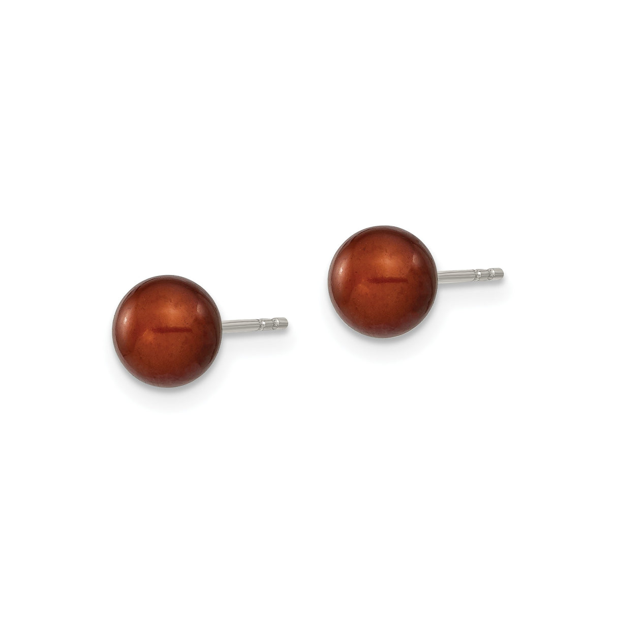 Sterling Silver Stud Earrings with Brown Simulated Pearls, Minimalist Modern Style for Women