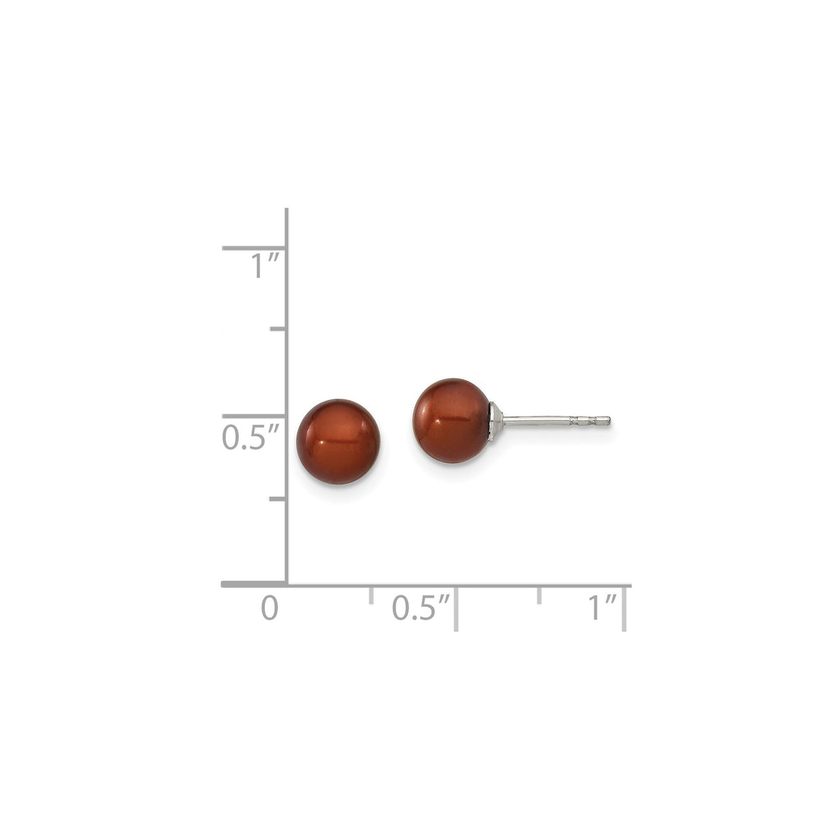 Sterling Silver Stud Earrings with Brown Simulated Pearls, Minimalist Modern Style for Women