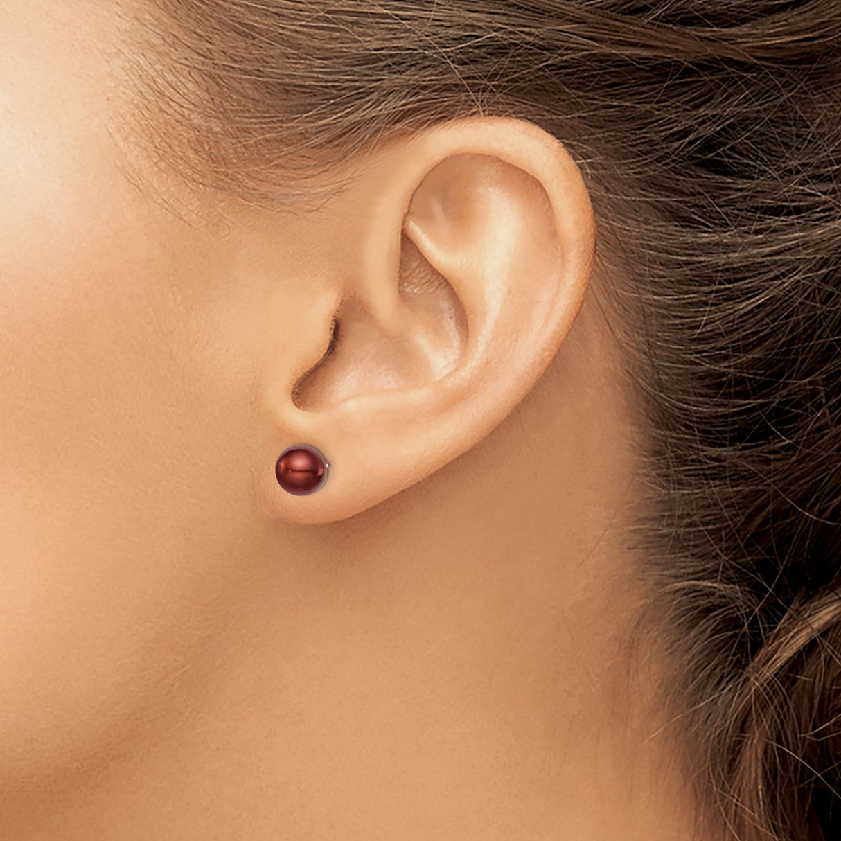 Sterling Silver Stud Earrings with Brown Pearl, Round Shell Design, Minimalist Style for Women