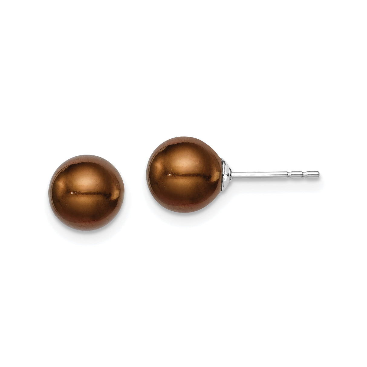 Sterling Silver Stud Earrings with Brown Pearl, Round Shell Design, Minimalist Style for Women