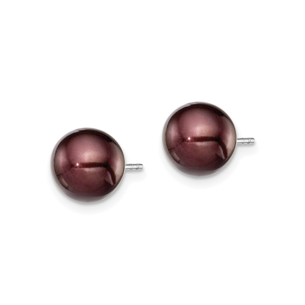 Sterling Silver Stud Earrings with Brown Cultured Freshwater Pearls, 8-9mm Round, High-Luster Finish