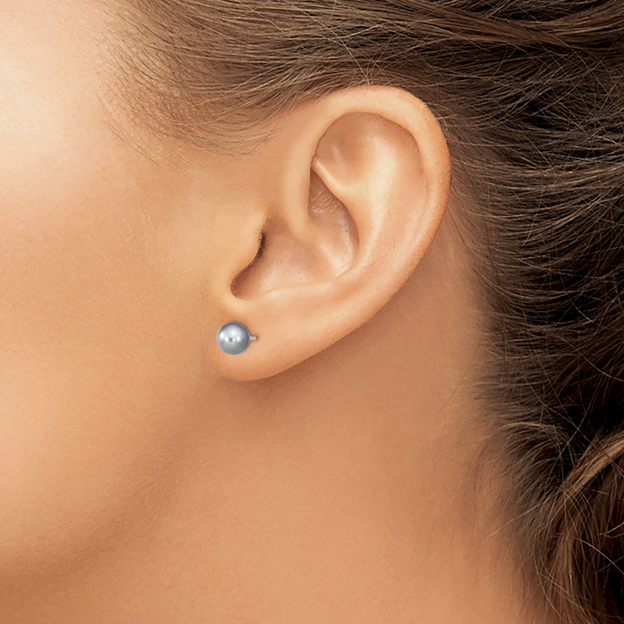 Sterling Silver Stud Earrings with Round Grey Freshwater Pearls, Minimalist Design for Women