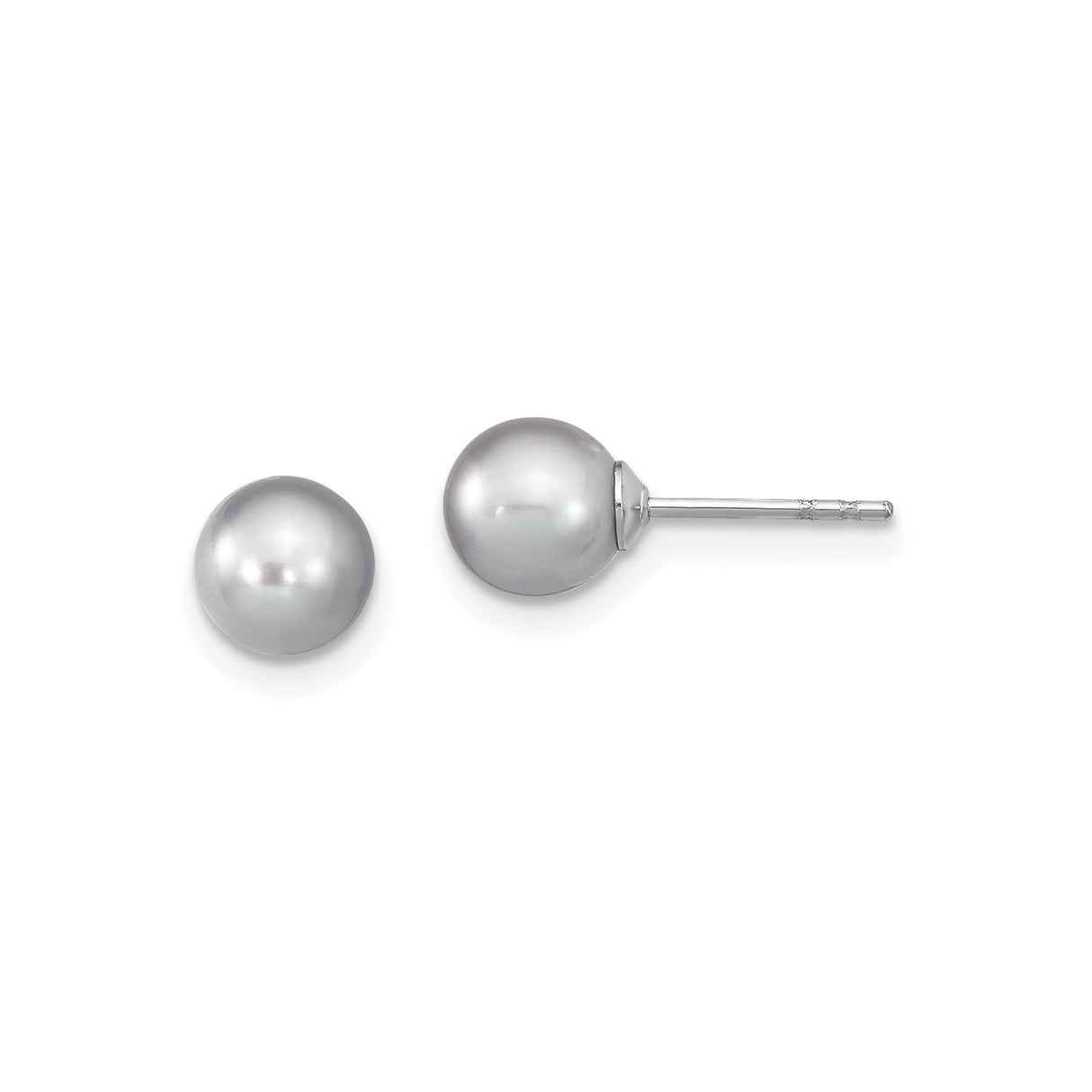 Sterling Silver Stud Earrings with Round Grey Freshwater Pearls, Minimalist Design for Women