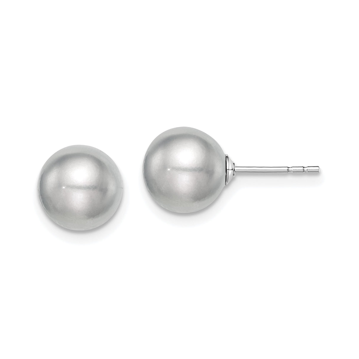 Sterling Silver Stud Earrings with Pearl, Smooth Polished Round Design for Women