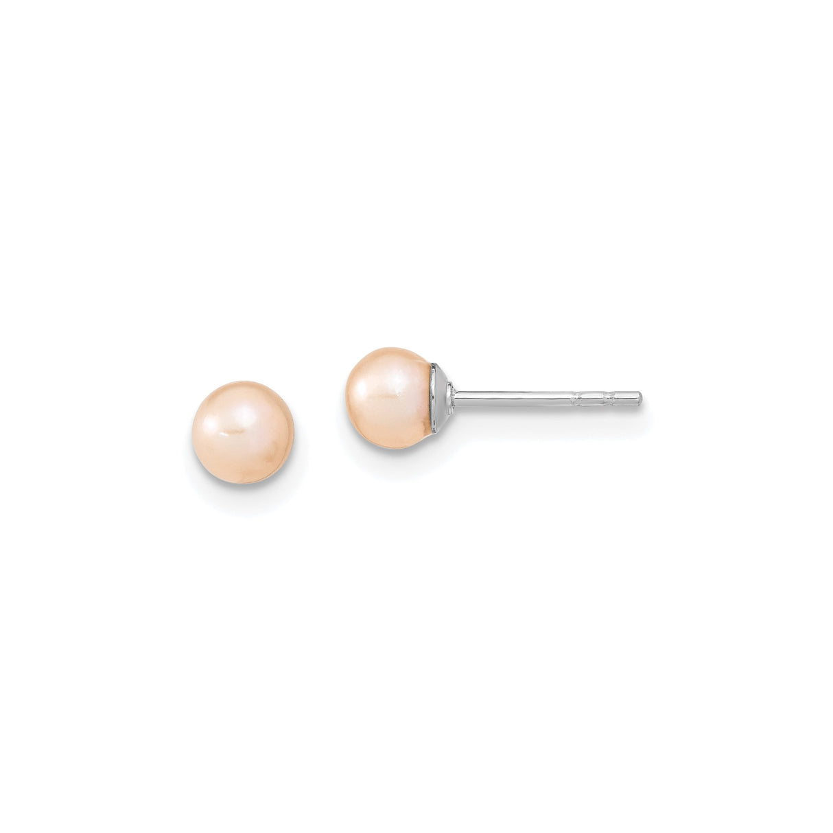 Sterling Silver Stud Earrings with Round Pink Freshwater Cultured Pearls, Classic Style for Women