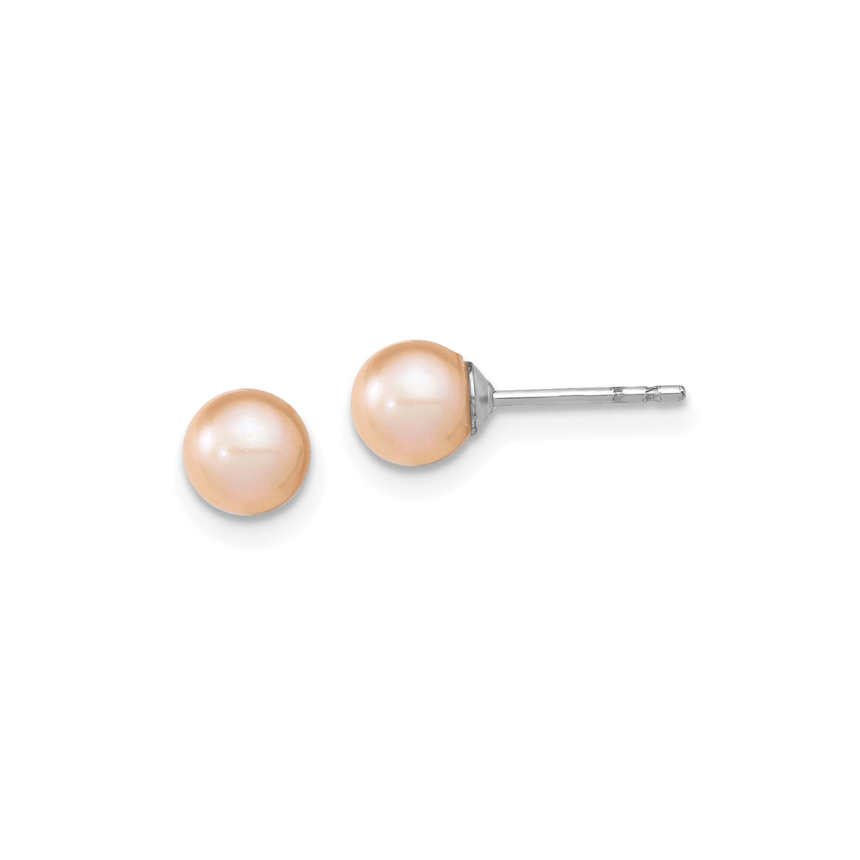 Sterling Silver Stud Earrings with Peach Freshwater Cultured Pearls, Round Minimalist Design