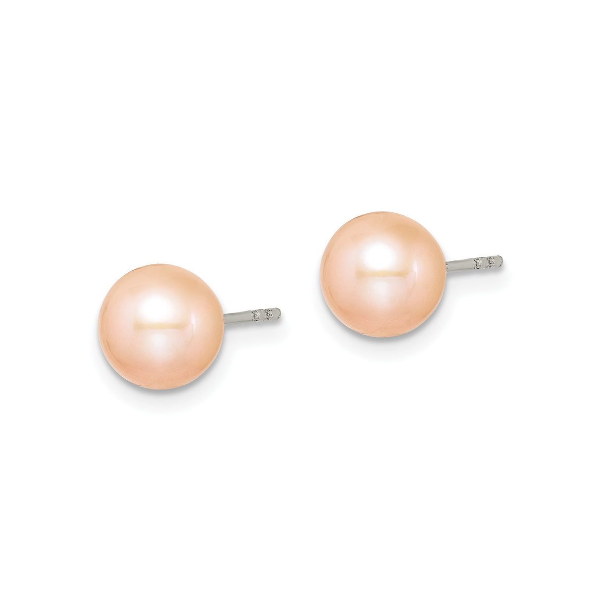 Sterling Silver Stud Earrings with Round Peach Freshwater Cultured Pearls, Minimalist Design