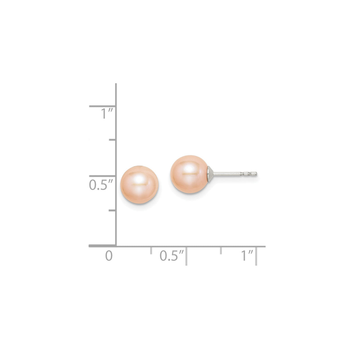 Sterling Silver Stud Earrings with Round Peach Freshwater Cultured Pearls, Minimalist Design
