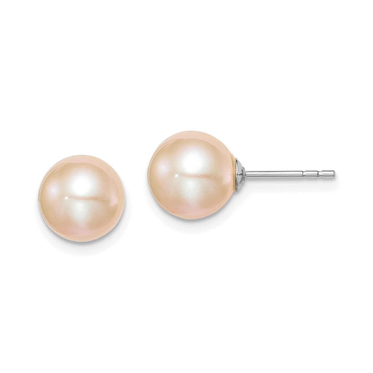 Sterling Silver Stud Earrings with 8mm Cultured Freshwater Pearls, Classic Minimalist Design