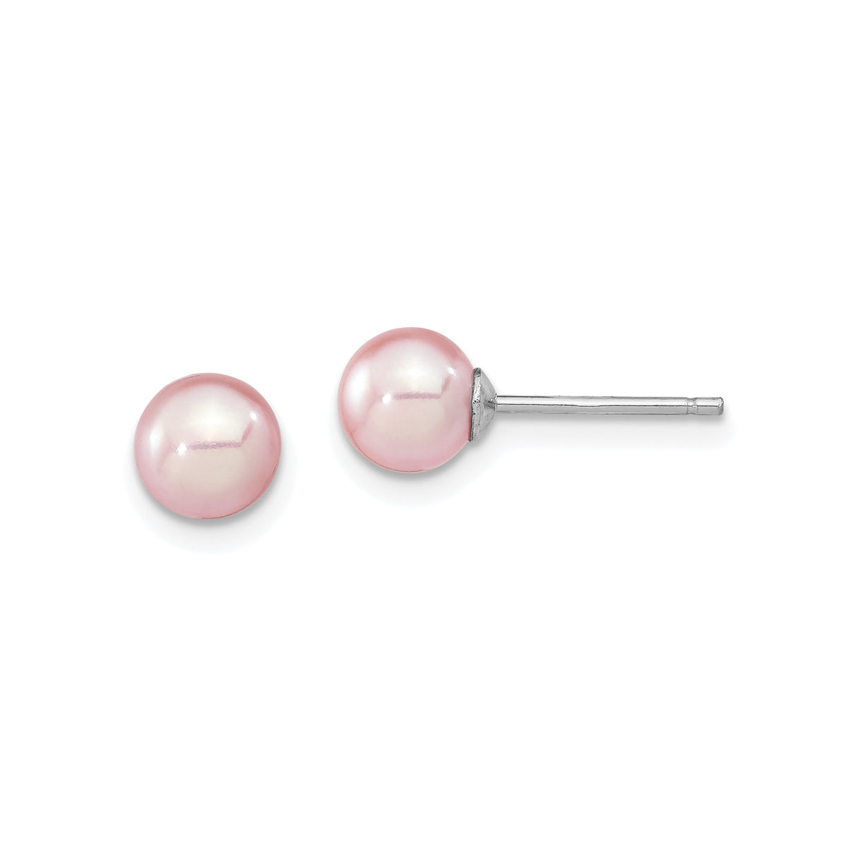 Sterling Silver Pearl Stud Earrings with Round Pink Freshwater Pearls for Women