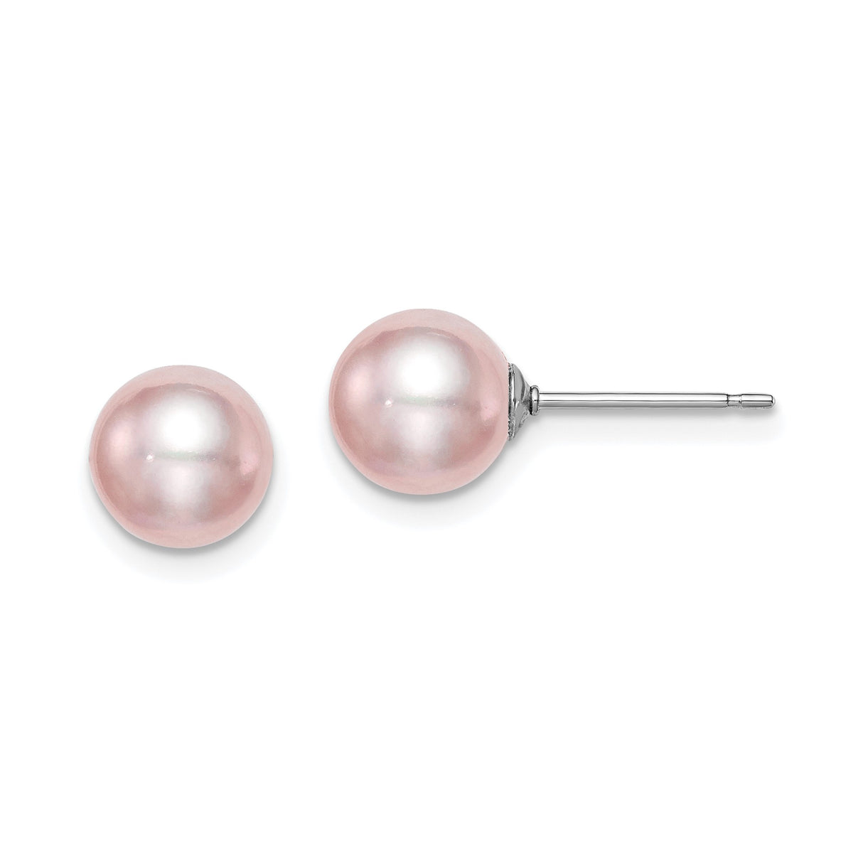 Sterling Silver Pearl Stud Earrings, Round Freshwater Cultured Design for Women