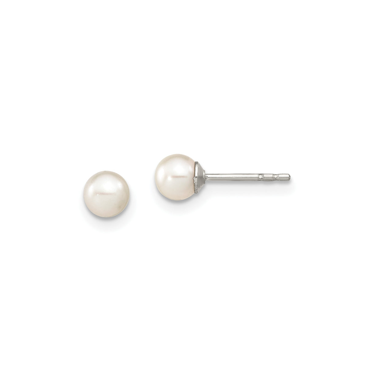 Sterling Silver Pearl Stud Earrings, White Cultured Freshwater Pearls, Classic Minimal Design