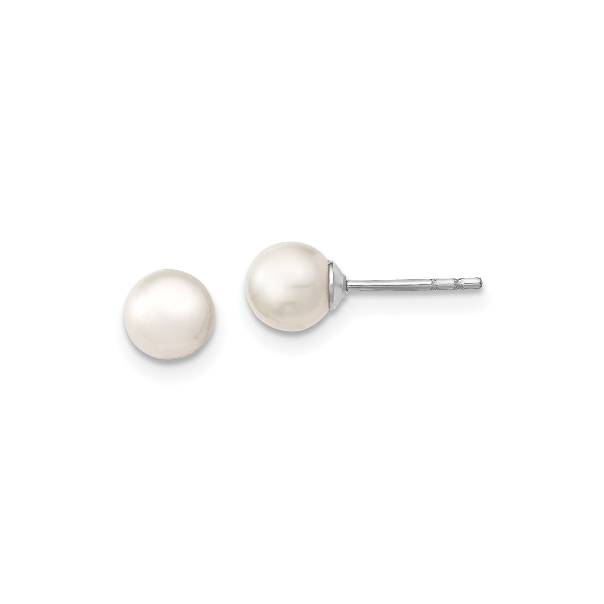 Sterling Silver Pearl Stud Earrings with White Round Freshwater Pearls, Classic Minimalist Design