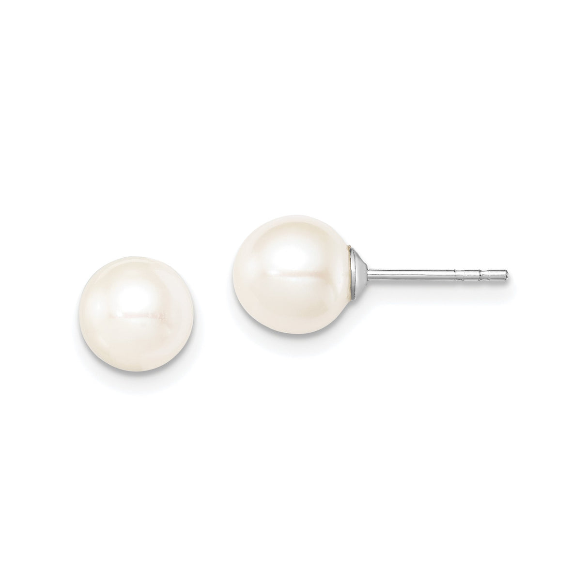 Sterling Silver Pearl Stud Earrings with 7mm White Cultured Round Pearls, Classic Style for Women