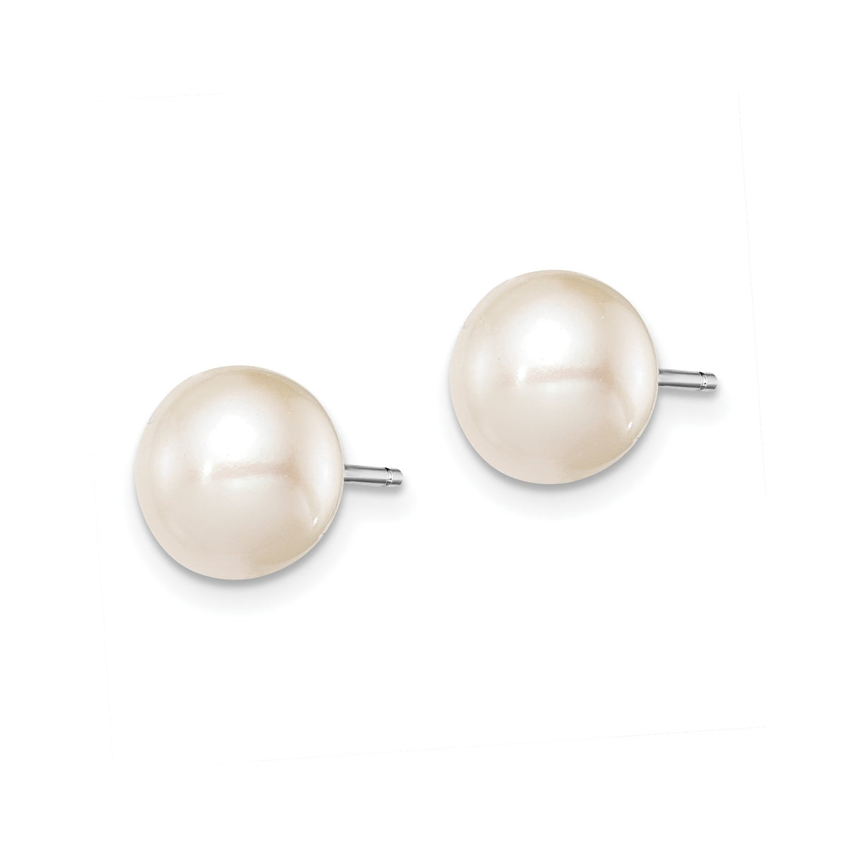 Sterling Silver Pearl Stud Earrings with 8mm White Freshwater Cultured Pearls, Classic Design