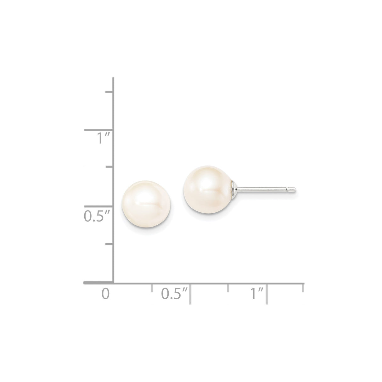Sterling Silver Pearl Stud Earrings with 8mm White Freshwater Cultured Pearls, Classic Design