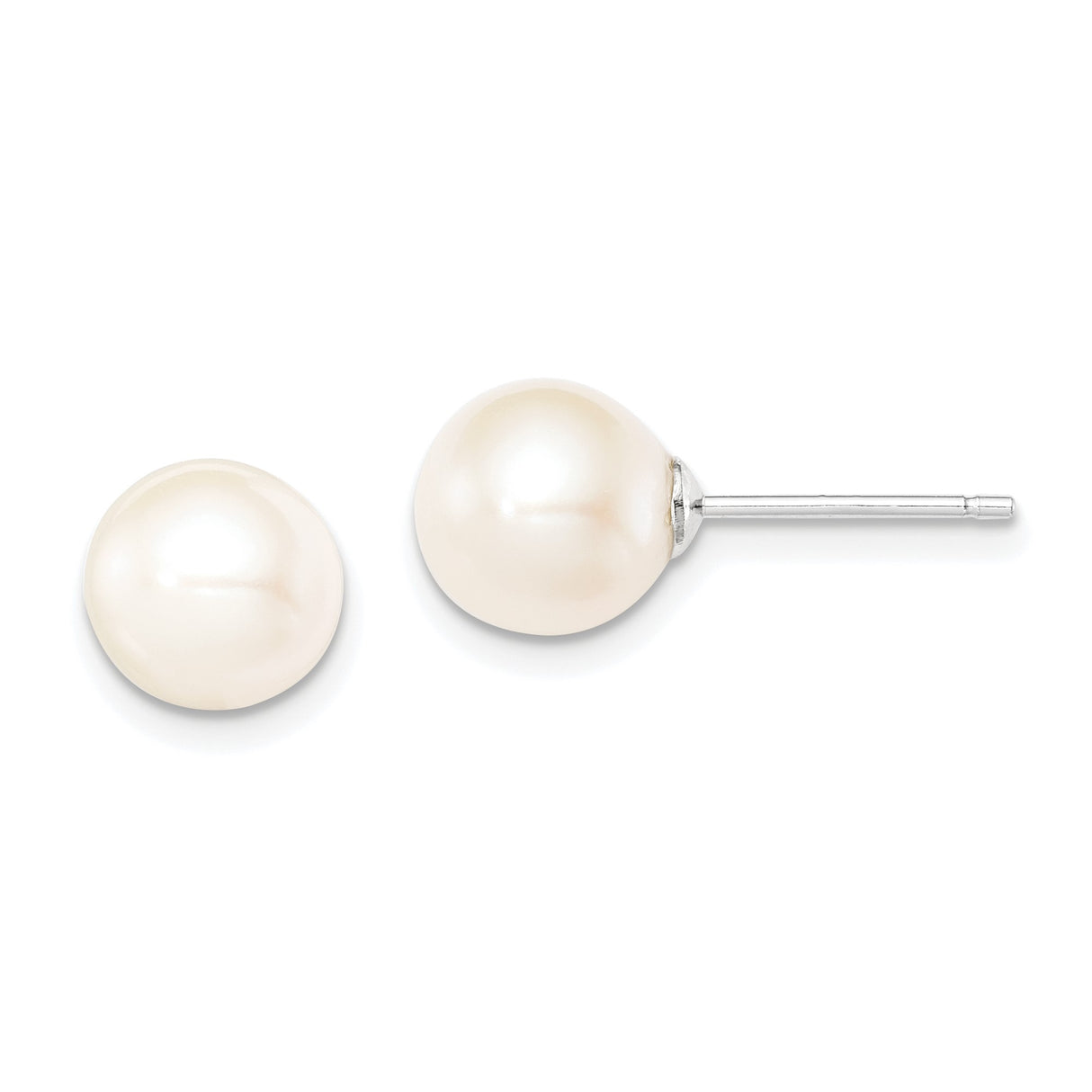 Sterling Silver Pearl Stud Earrings with 8mm White Freshwater Cultured Pearls, Classic Design