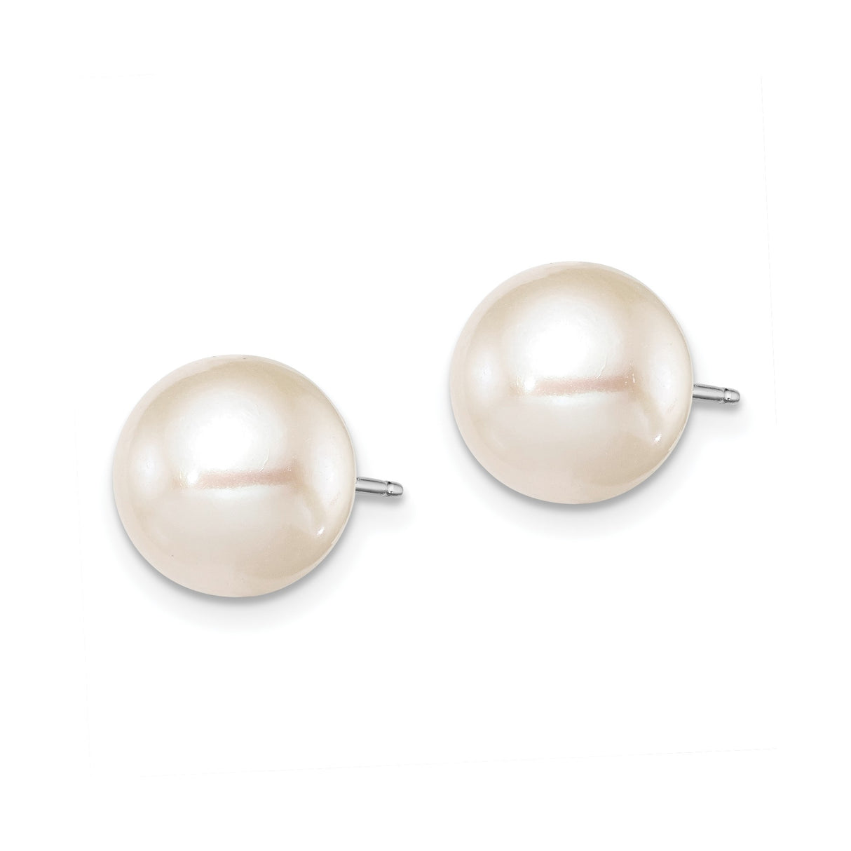 Sterling Silver Pearl Stud Earrings with Round White Cultured Pearls, Minimalist Bridal Jewelry