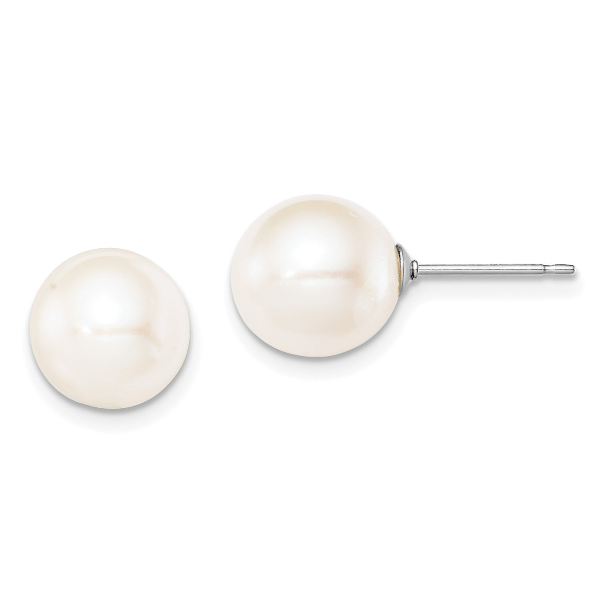 Sterling Silver Pearl Stud Earrings with Round White Cultured Pearls, Minimalist Bridal Jewelry