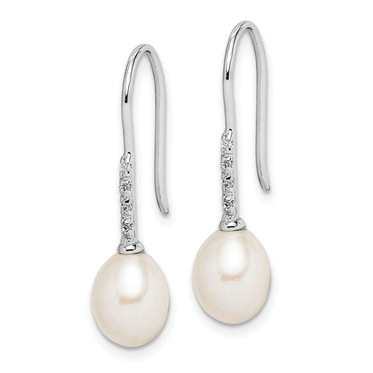Sterling Silver Drop Earrings with Freshwater Cultured Pearls and Cubic Zirconia Accents