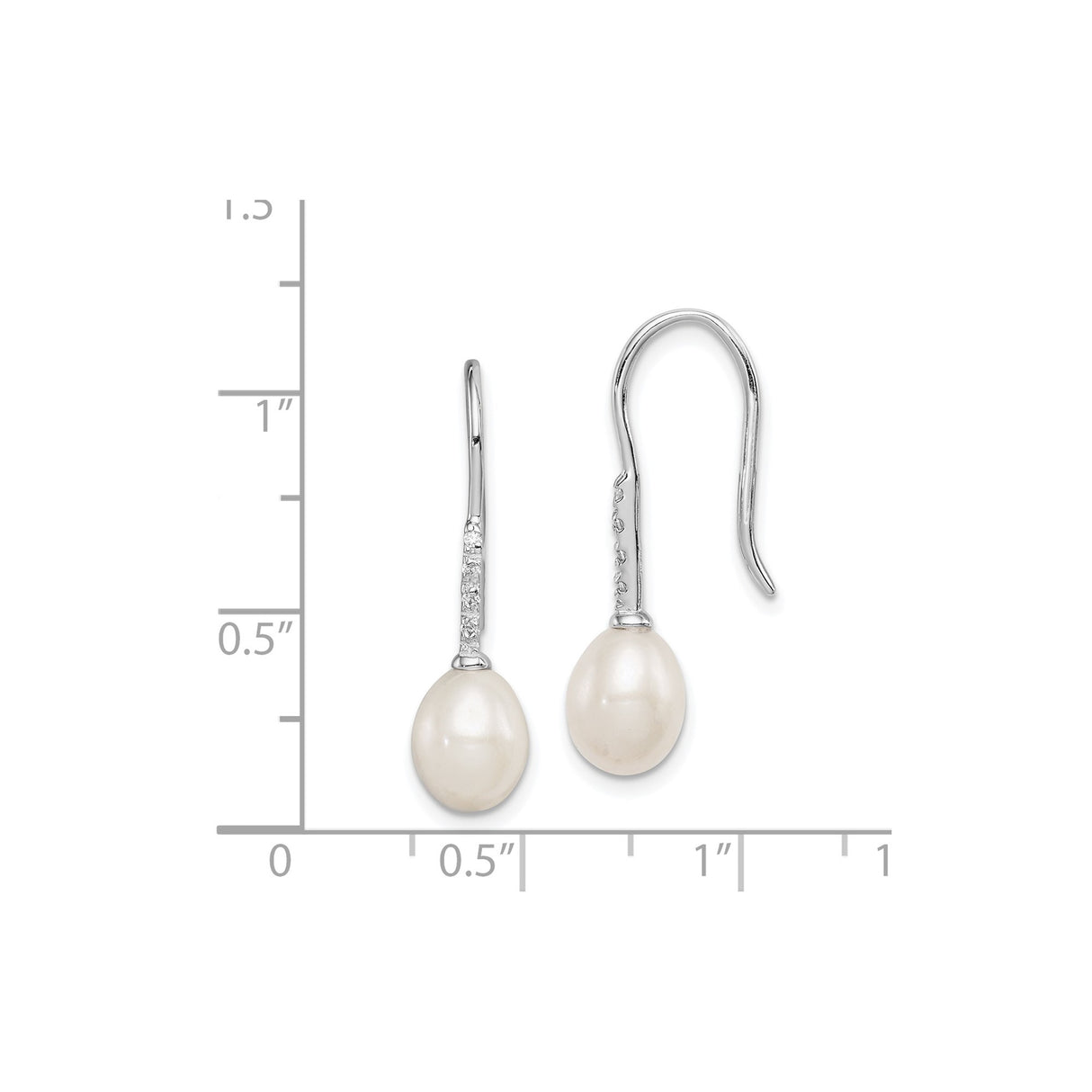 Sterling Silver Drop Earrings with Freshwater Cultured Pearls and Cubic Zirconia Accents