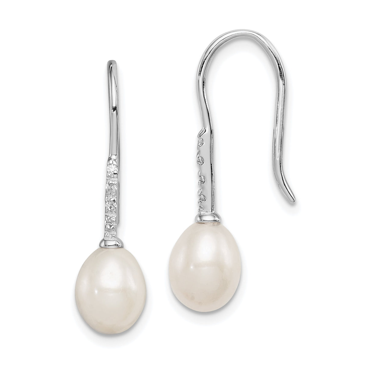 Sterling Silver Drop Earrings with Freshwater Cultured Pearls and Cubic Zirconia Accents