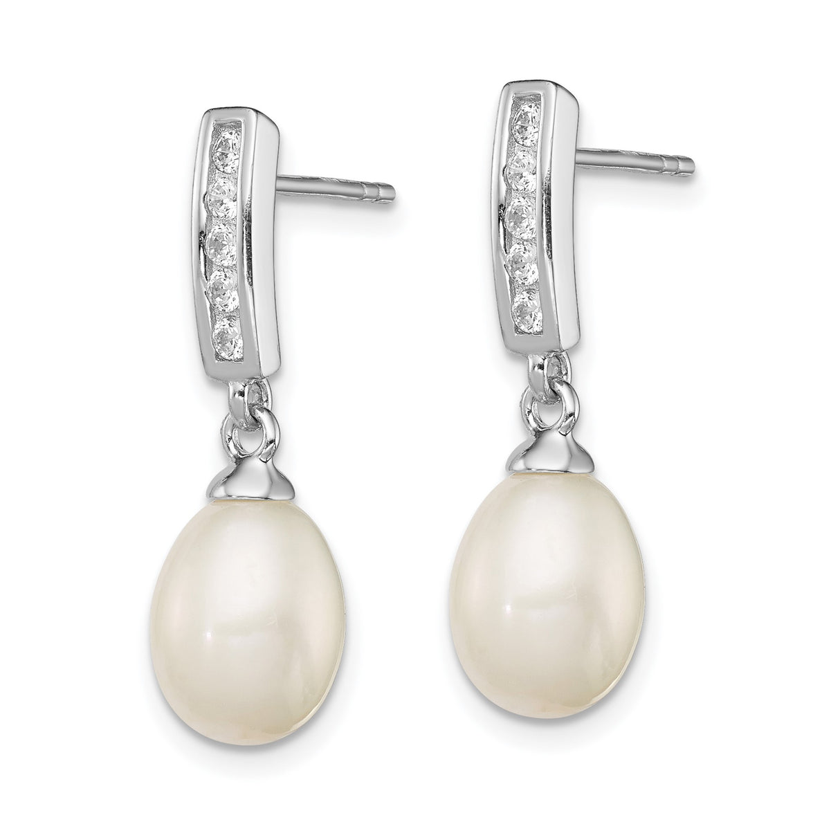 Sterling Silver Drop Earrings with Freshwater Cultured Pearls and Cubic Zirconia Accents