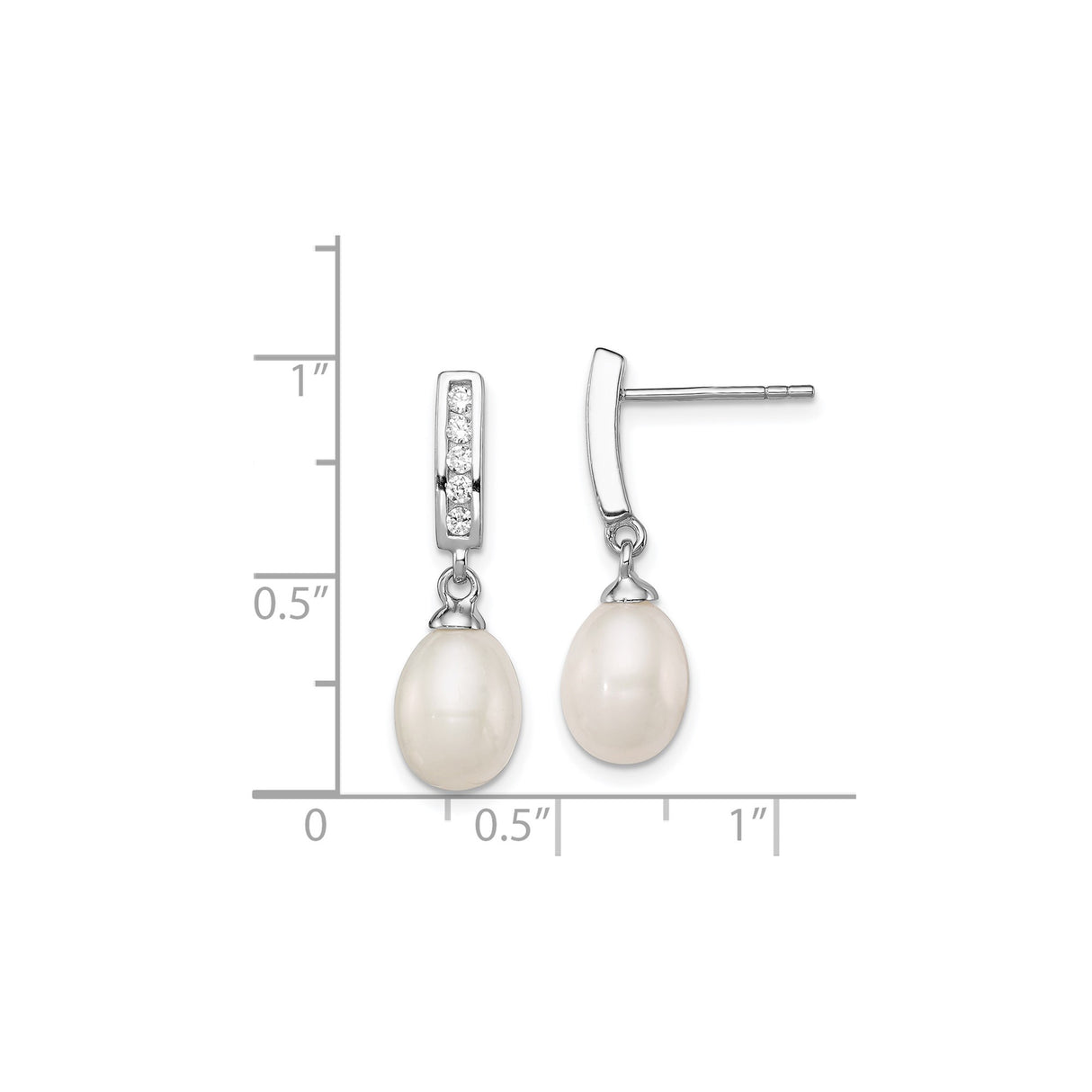 Sterling Silver Drop Earrings with Freshwater Cultured Pearls and Cubic Zirconia Accents
