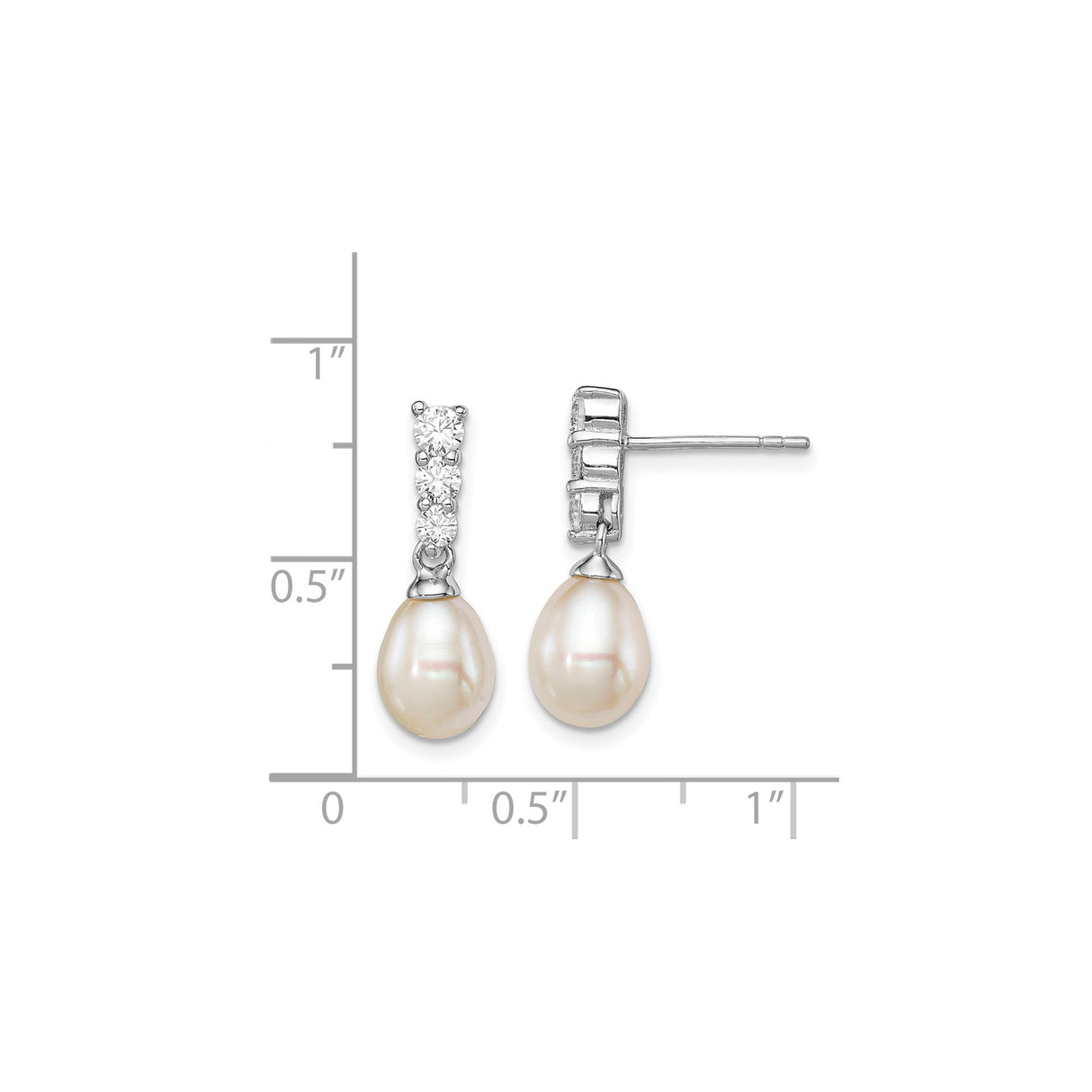Sterling Silver Dangle Earrings with Cubic Zirconia and Teardrop Freshwater Pearl, Bridal Style