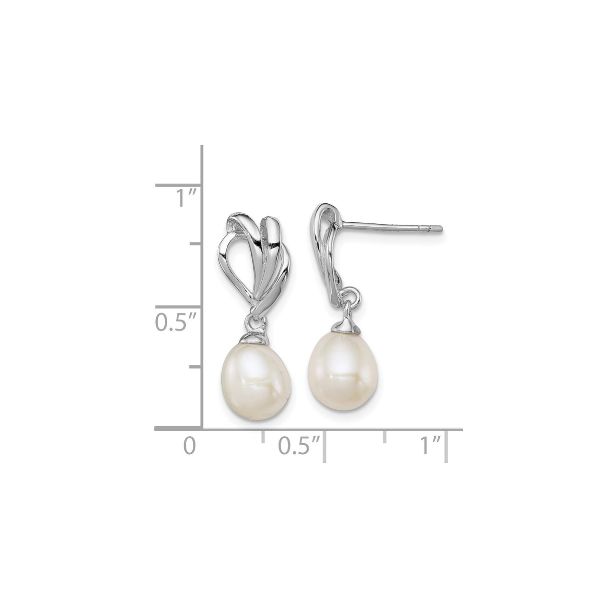 Sterling Silver Dangle Earrings with Twisted Heart Design and White Freshwater Cultured Pearl
