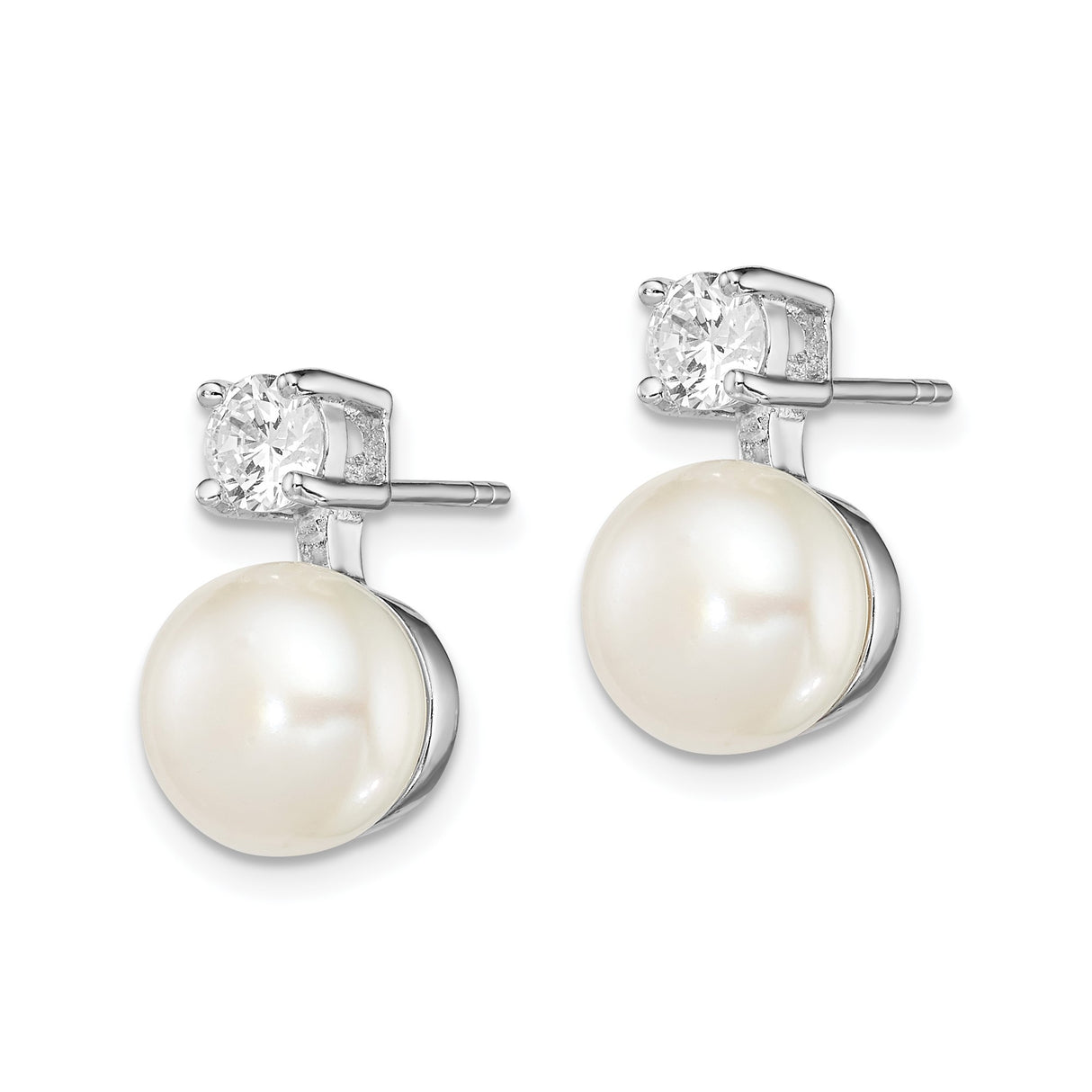Sterling Silver Stud Earrings with Freshwater Cultured Pearls and Cubic Zirconia