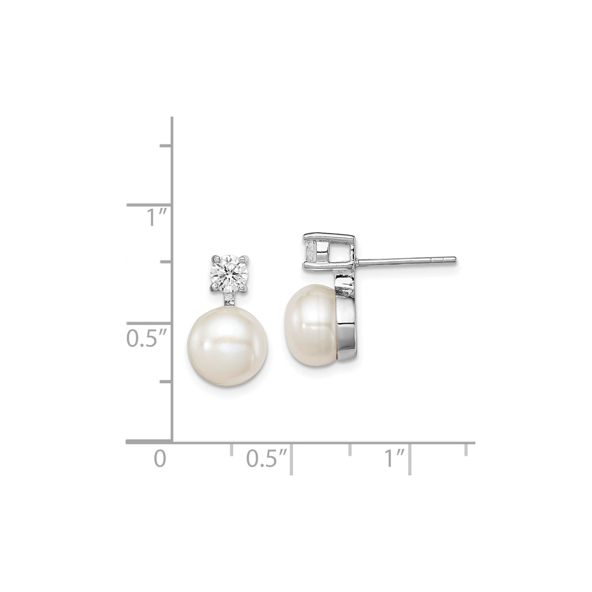 Sterling Silver Stud Earrings with Freshwater Cultured Pearls and Cubic Zirconia