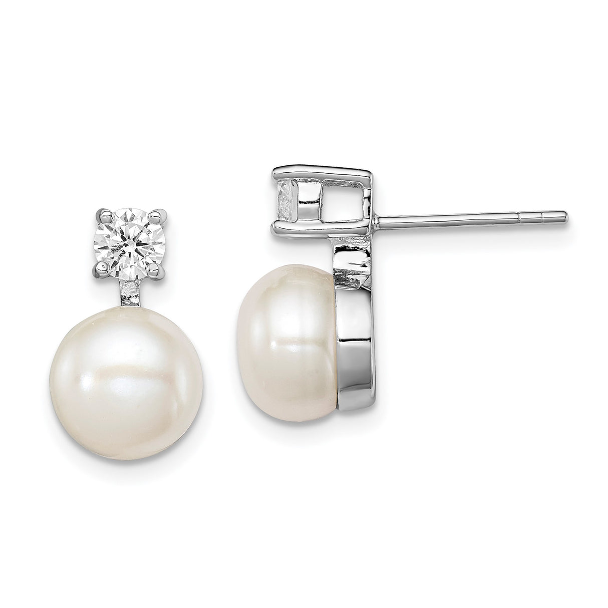 Sterling Silver Stud Earrings with Freshwater Cultured Pearls and Cubic Zirconia