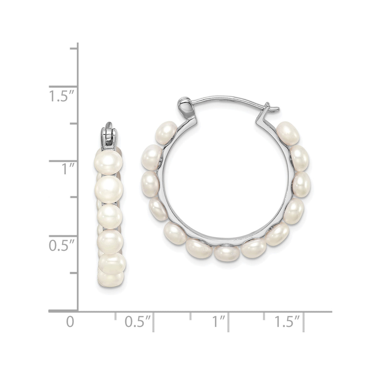 Sterling Silver Hoop Earrings with White Freshwater Cultured Pearls, Classic Design