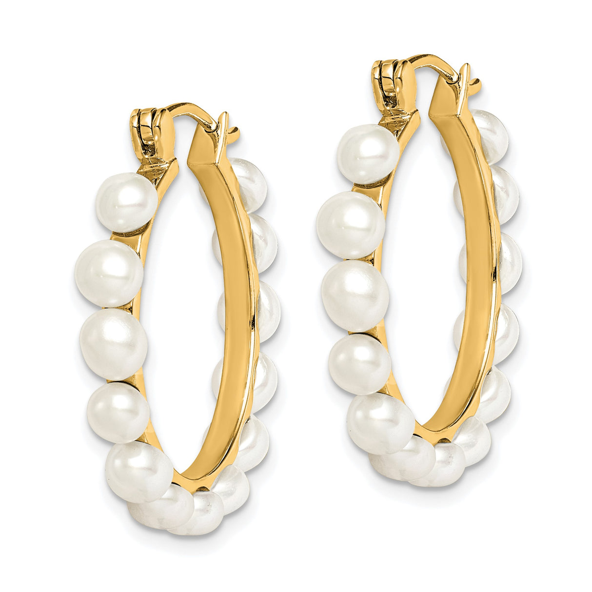 Sterling Silver Hoop Earrings with White Freshwater Pearls, Gold-Plated Modern Bridal Style