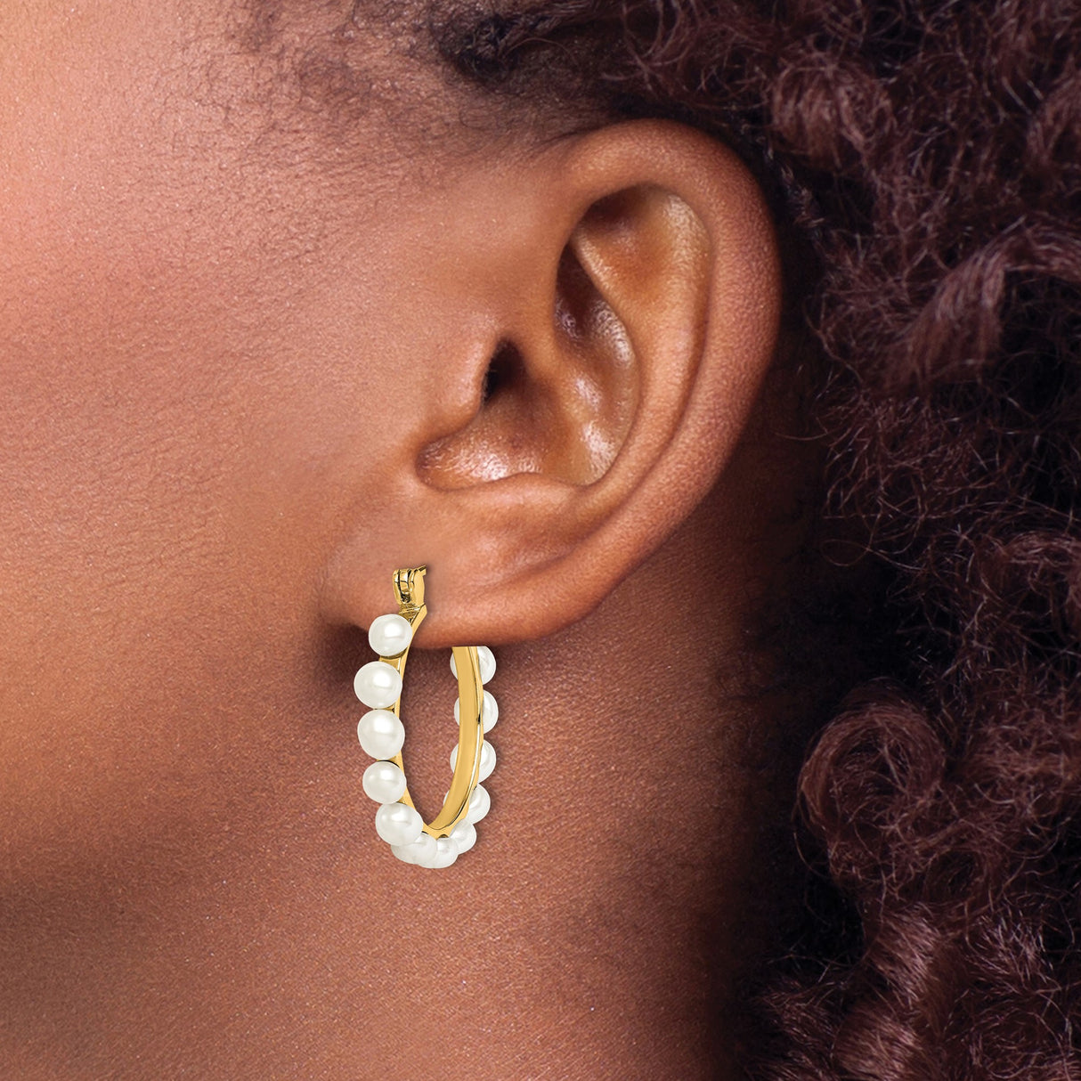 Sterling Silver Hoop Earrings with White Freshwater Pearls, Gold-Plated Modern Bridal Style