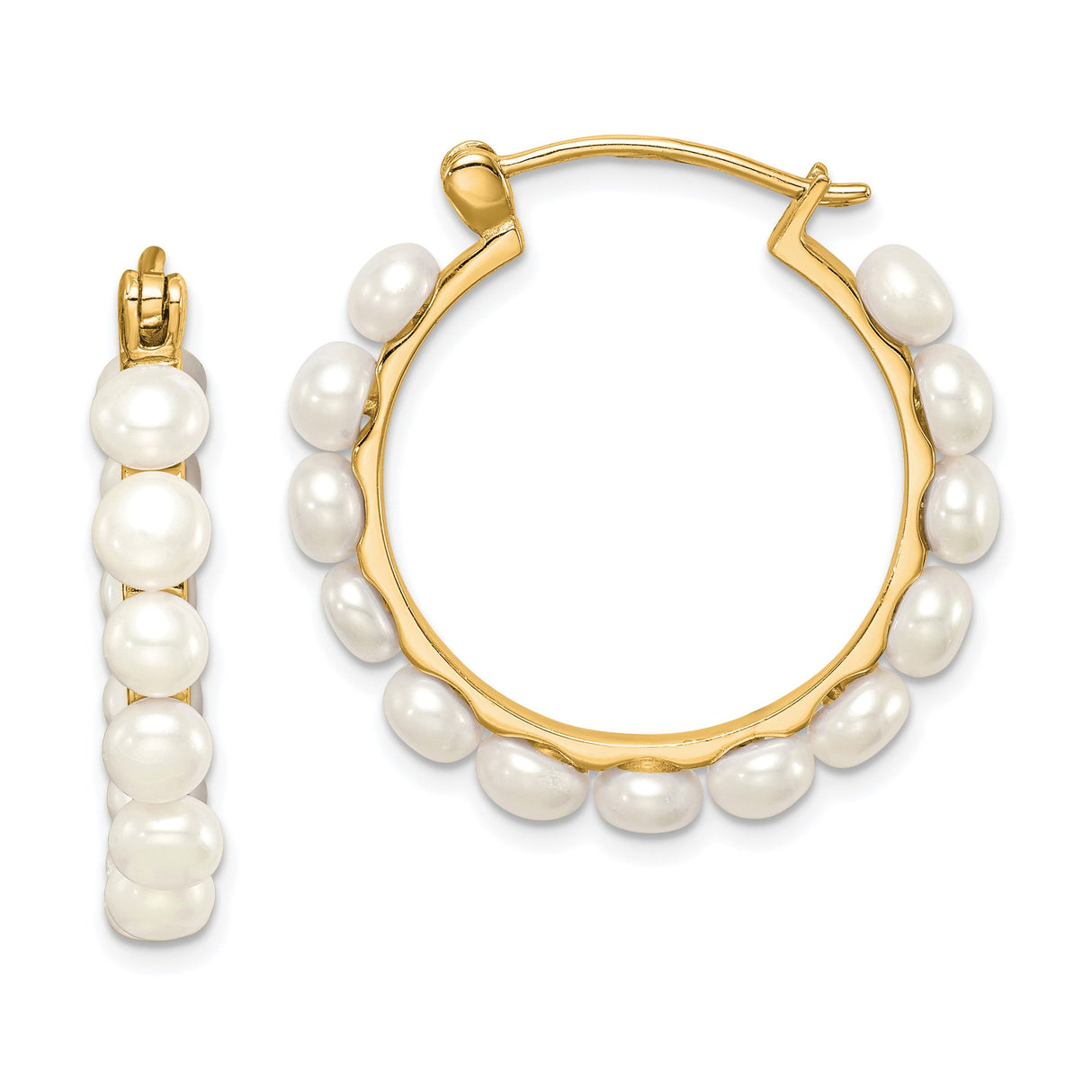Sterling Silver Hoop Earrings with White Freshwater Pearls, Gold-Plated Modern Bridal Style