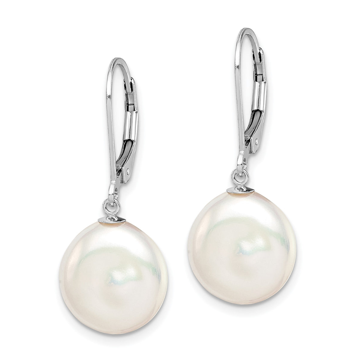 Sterling Silver Drop Earrings with White Freshwater Cultured Coin Pearls, Leverback Design