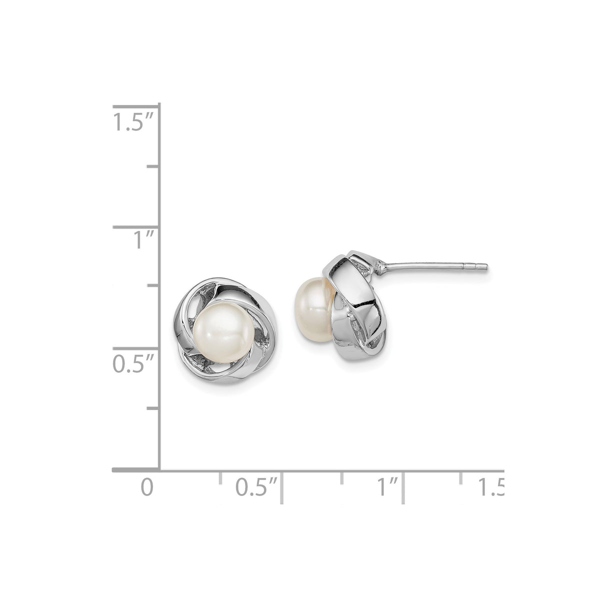 Sterling Silver Stud Earrings with White Freshwater Cultured Pearls, Twisted Knot Design