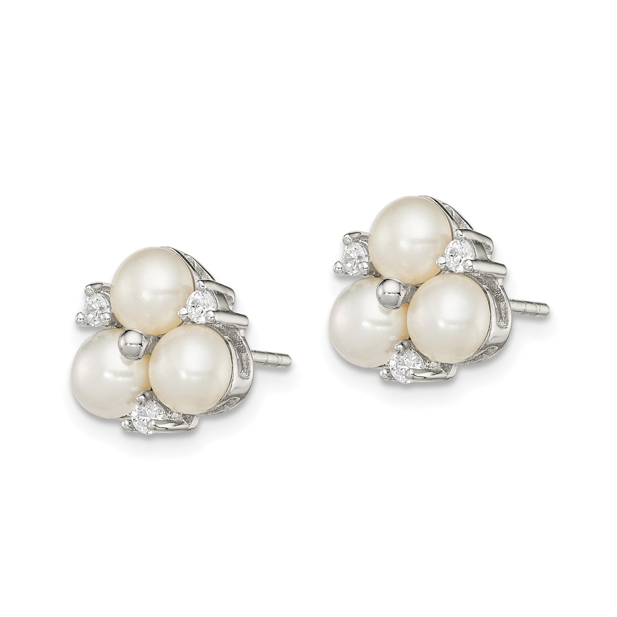 Sterling Silver Floral Stud Earrings with Cubic Zirconia and Freshwater Pearls