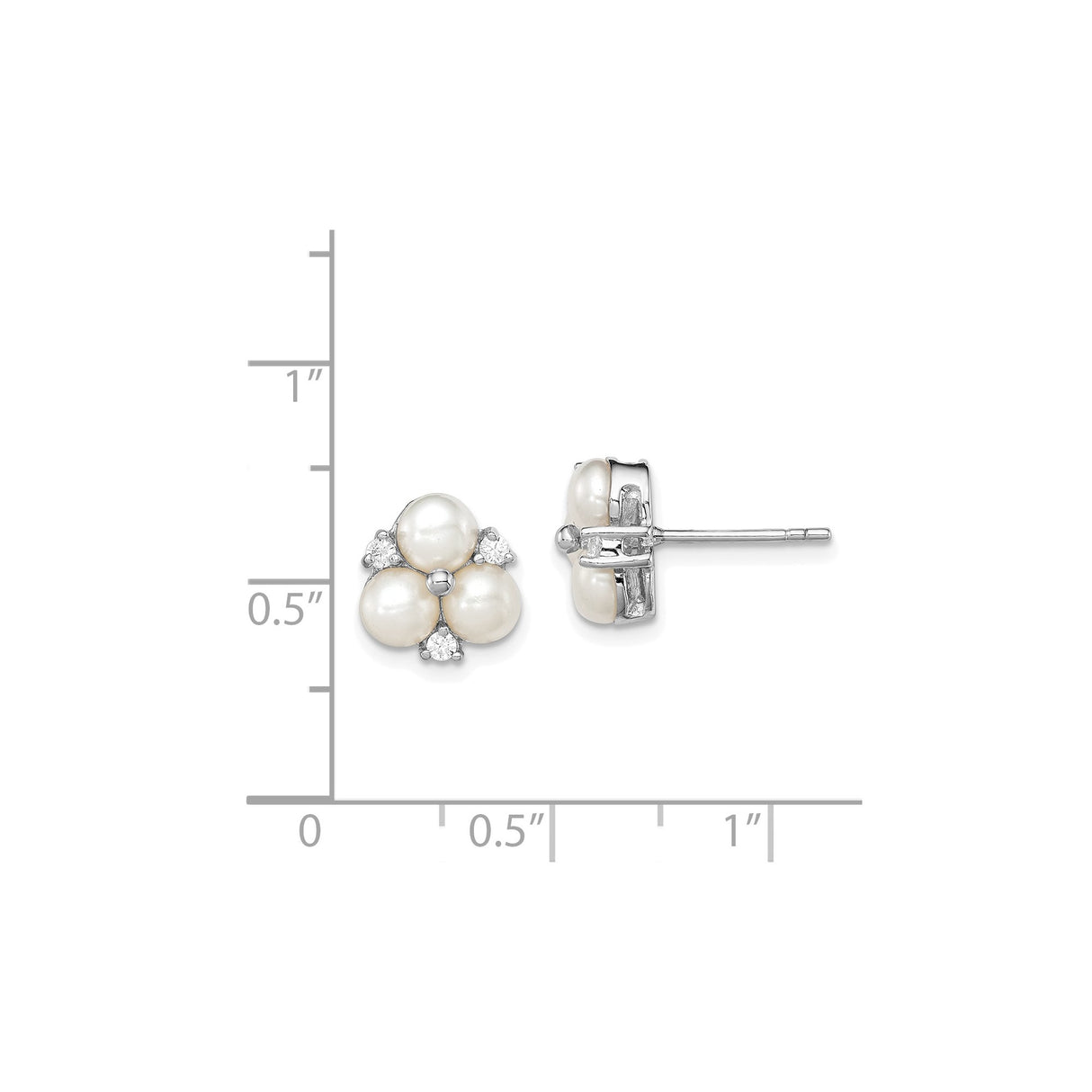 Sterling Silver Floral Stud Earrings with Cubic Zirconia and Freshwater Pearls