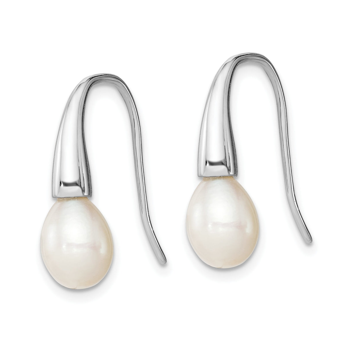 Sterling Silver Drop Earrings with White Freshwater Pearls, Teardrop Dangle Design