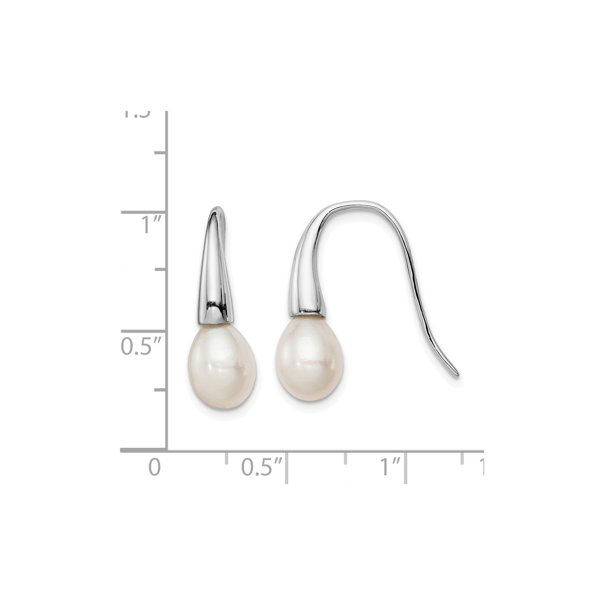 Sterling Silver Drop Earrings with White Freshwater Pearls, Teardrop Dangle Design