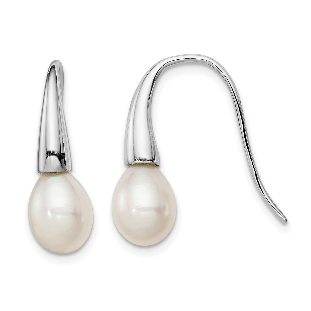 Sterling Silver Drop Earrings with White Freshwater Pearls, Teardrop Dangle Design
