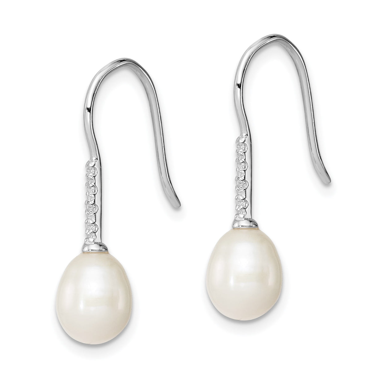 Sterling Silver Teardrop Dangle Earrings with Freshwater Pearl and Cubic Zirconia Accents