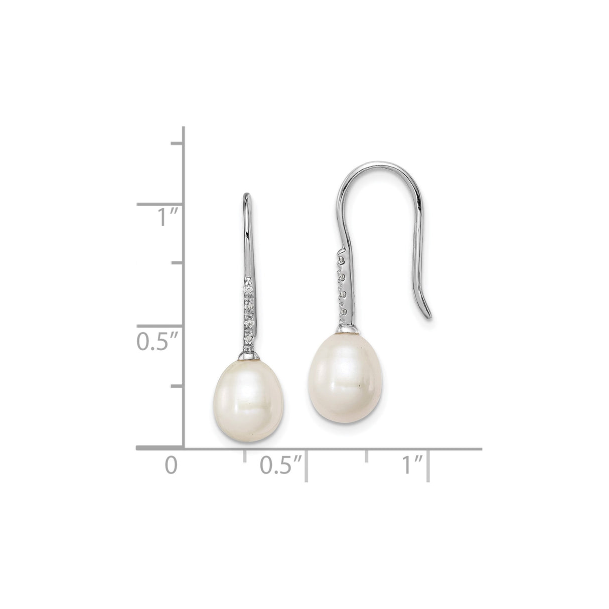 Sterling Silver Teardrop Dangle Earrings with Freshwater Pearl and Cubic Zirconia Accents