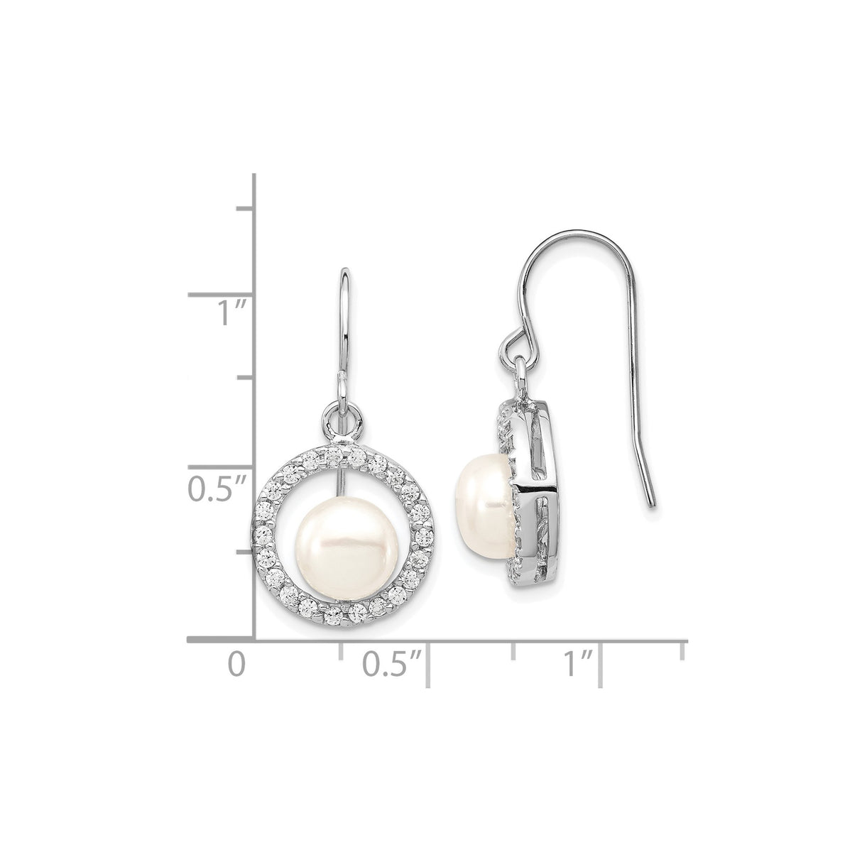 Sterling Silver Dangle Earrings with Freshwater Pearls and Cubic Zirconia Halo, Bridal Drop Style