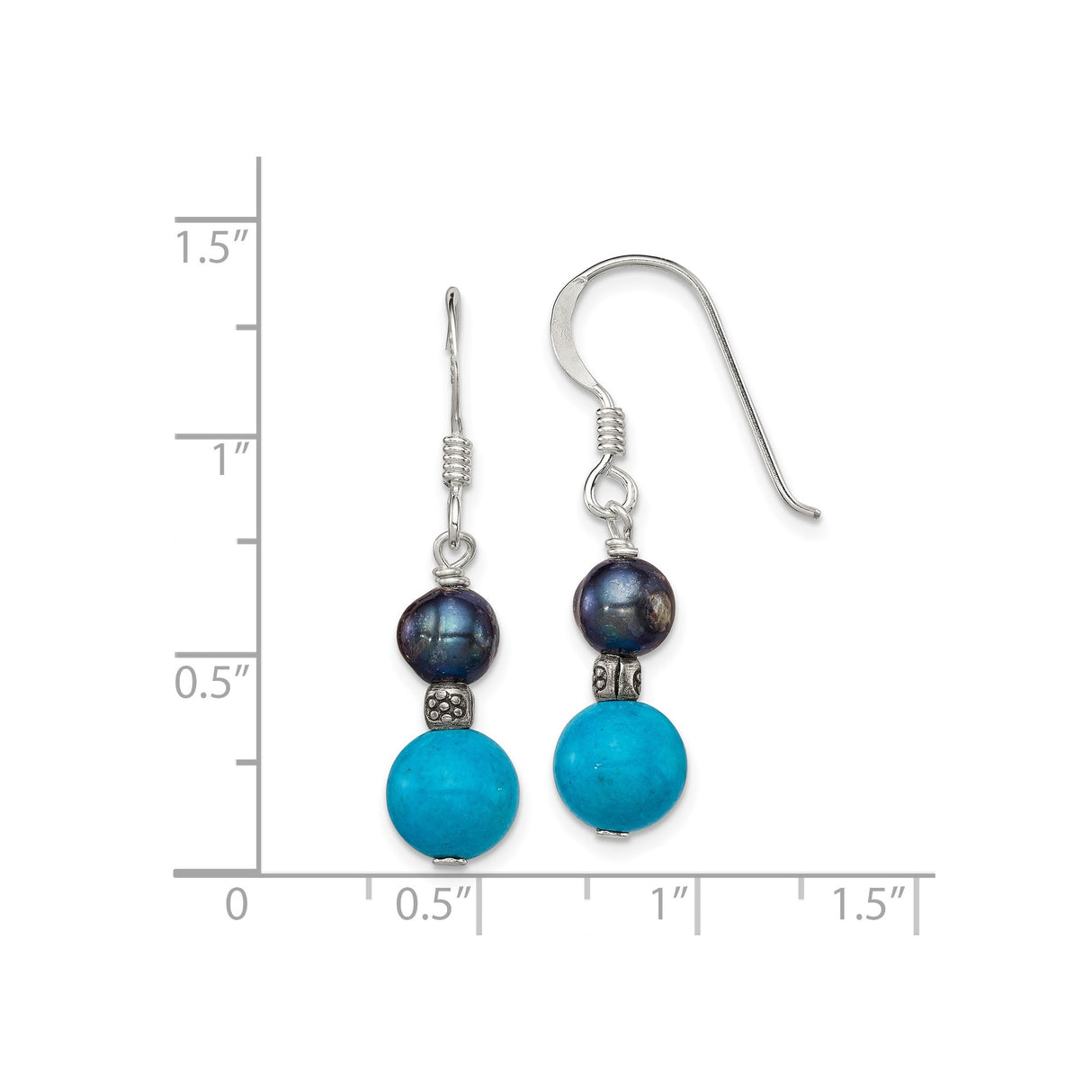 Sterling Silver Dangle Earrings with Turquoise and Freshwater Pearls, Boho Handmade Style