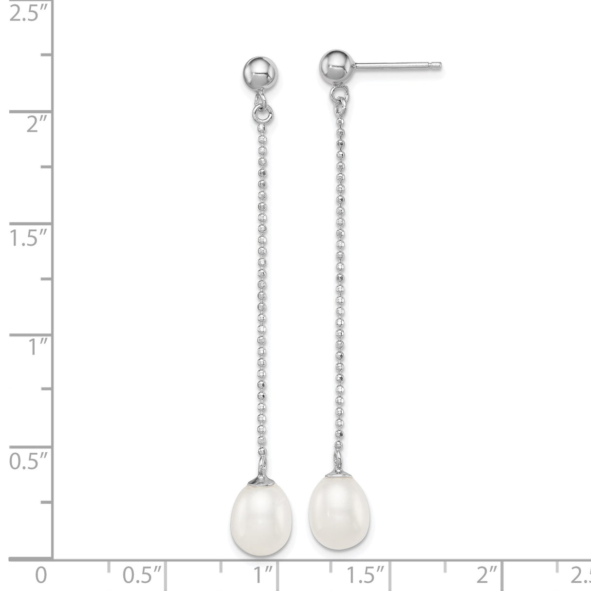 Sterling Silver Drop Earrings with White Freshwater Pearls, Beaded Chains, Teardrop Dangle Design