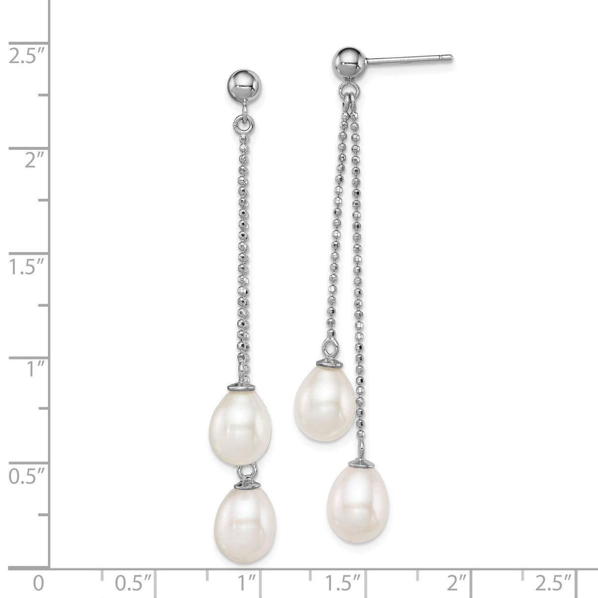 Sterling Silver Drop Earrings with Freshwater Cultured Pearls, Bead Chain Dangle Design